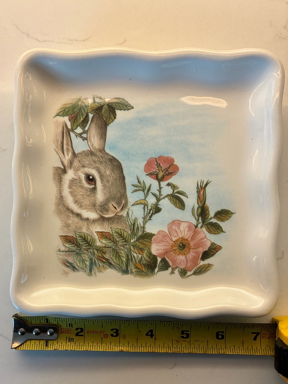 Made in Italy Ceramic Bunny Square Trinket Tray Cottagecore Rose Decor